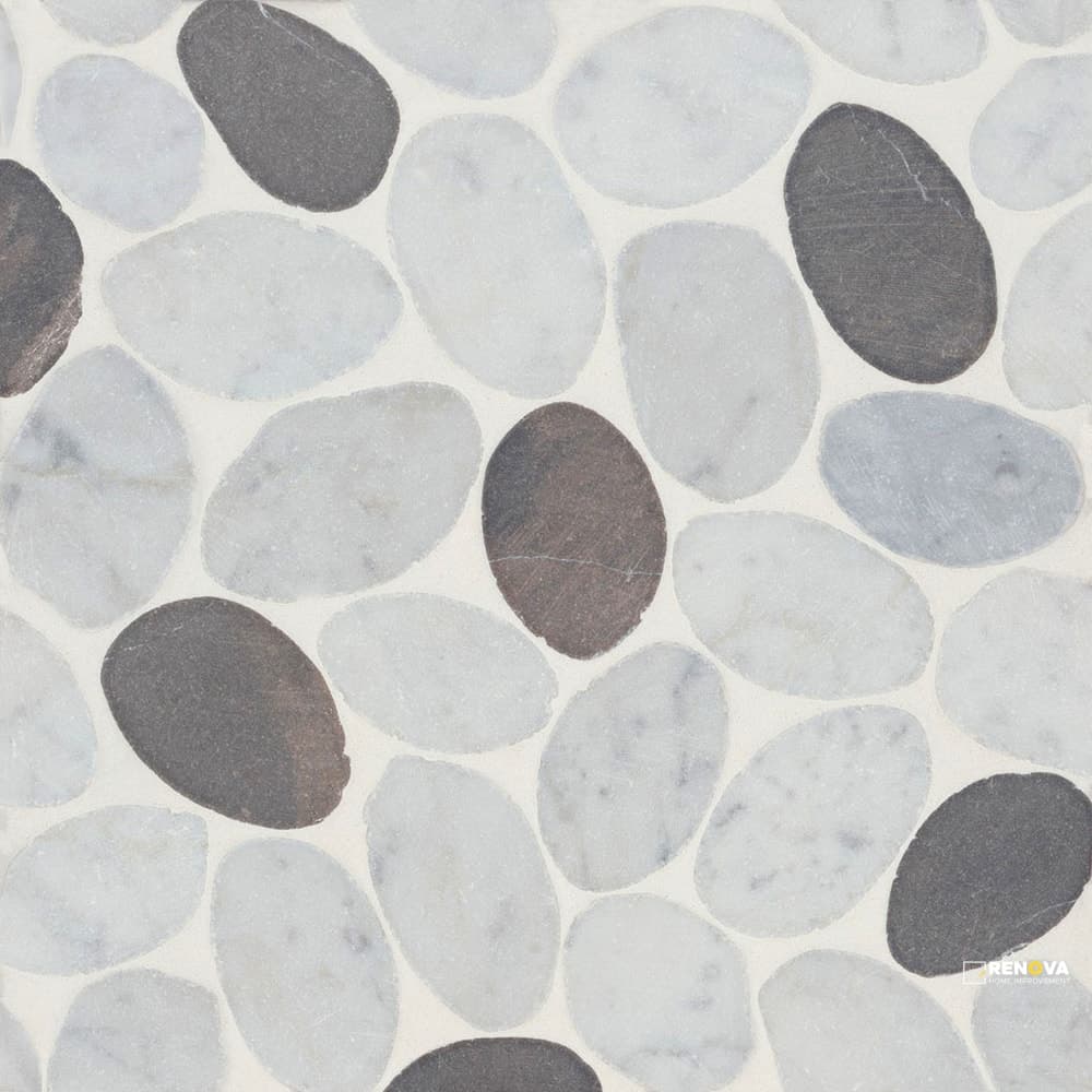 WATERBROOK WHITE CARRARA/DARK GREY JUMBO SLICED PEBBLE MOSAIC