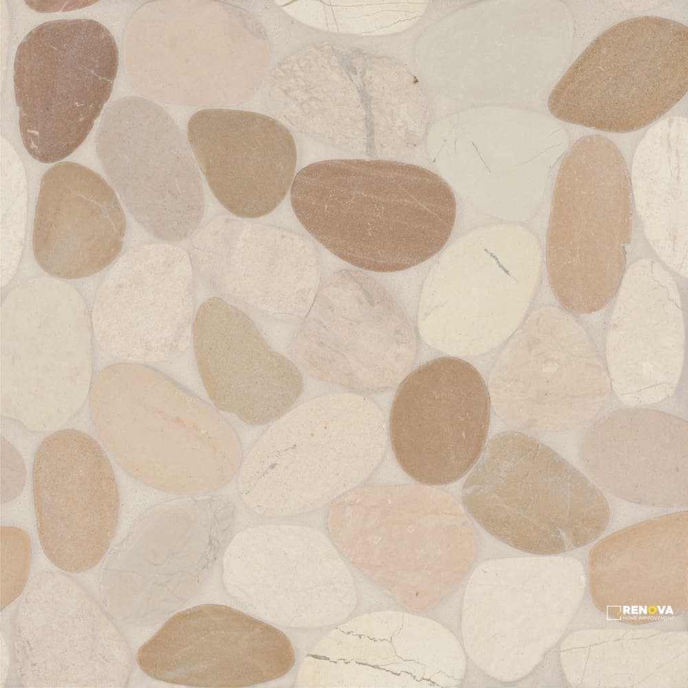 WATERBROOK WHITE/TAN JUMBO SLICED PEBBLE MOSAIC