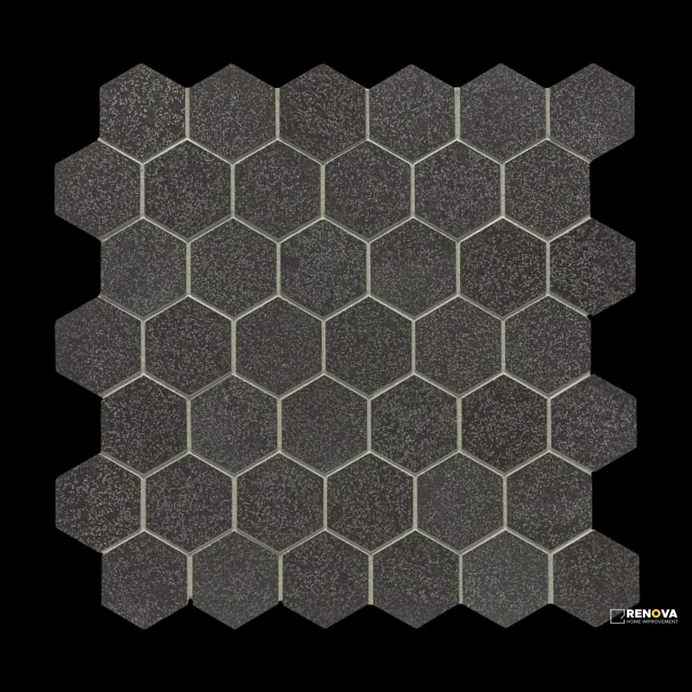 BASALT HONED HEXAGON MOSAIC 2" X 2"