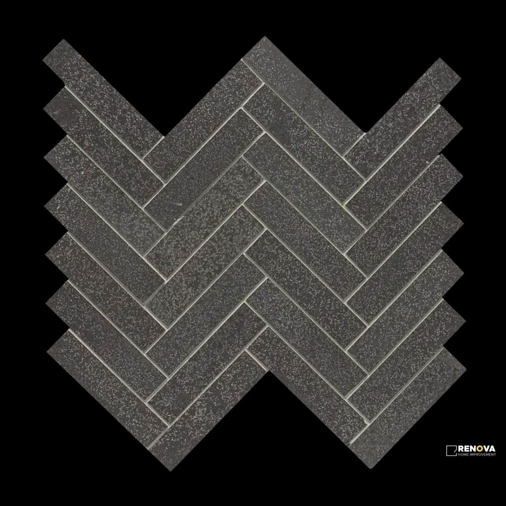 BASALT HONED HERRINGBONE MOSAIC 1" X 4"