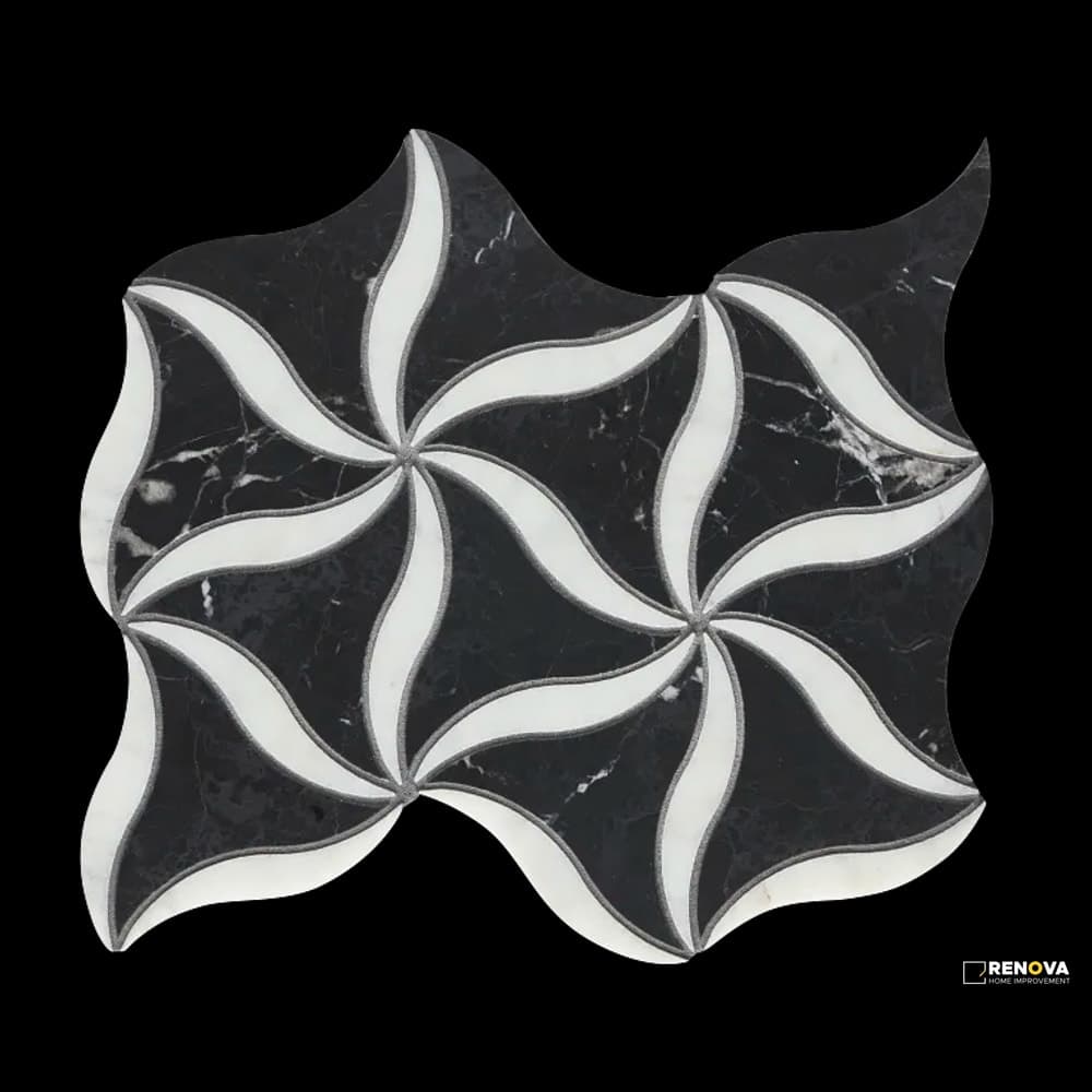 NOIR/BLANC HONED PETAL MOSAIC