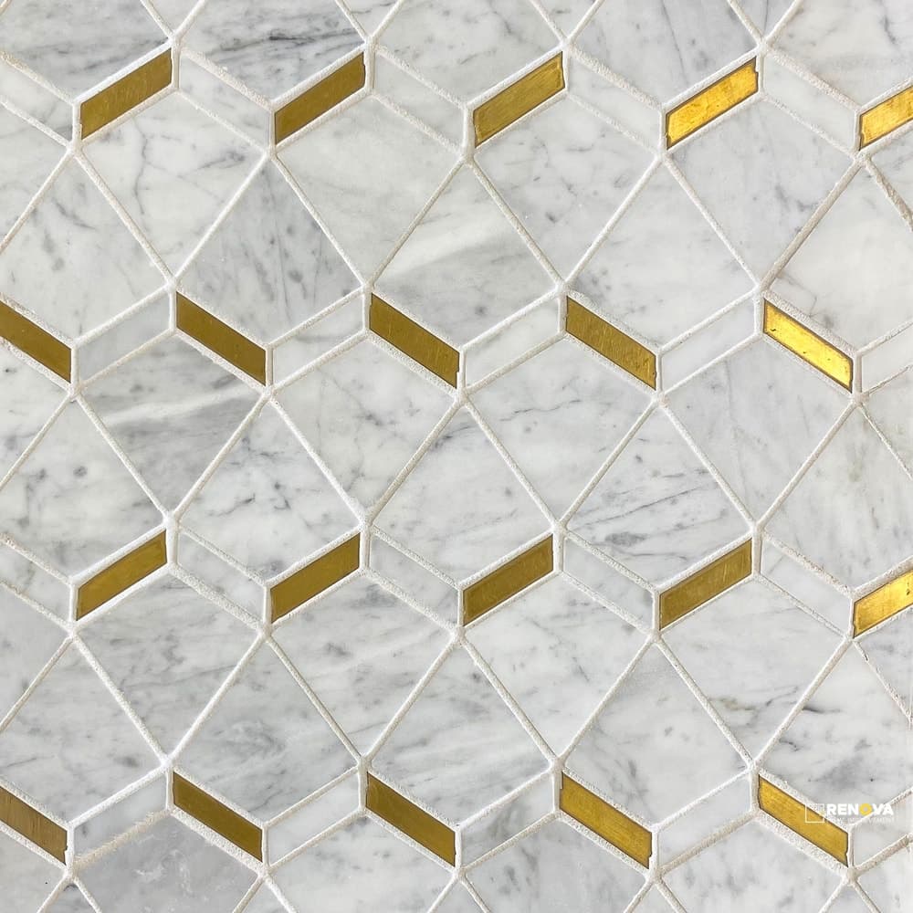 BIANCO CARRARA GENERATION Z HONED BABY AIX W/ BRASS INSERT MOSAIC