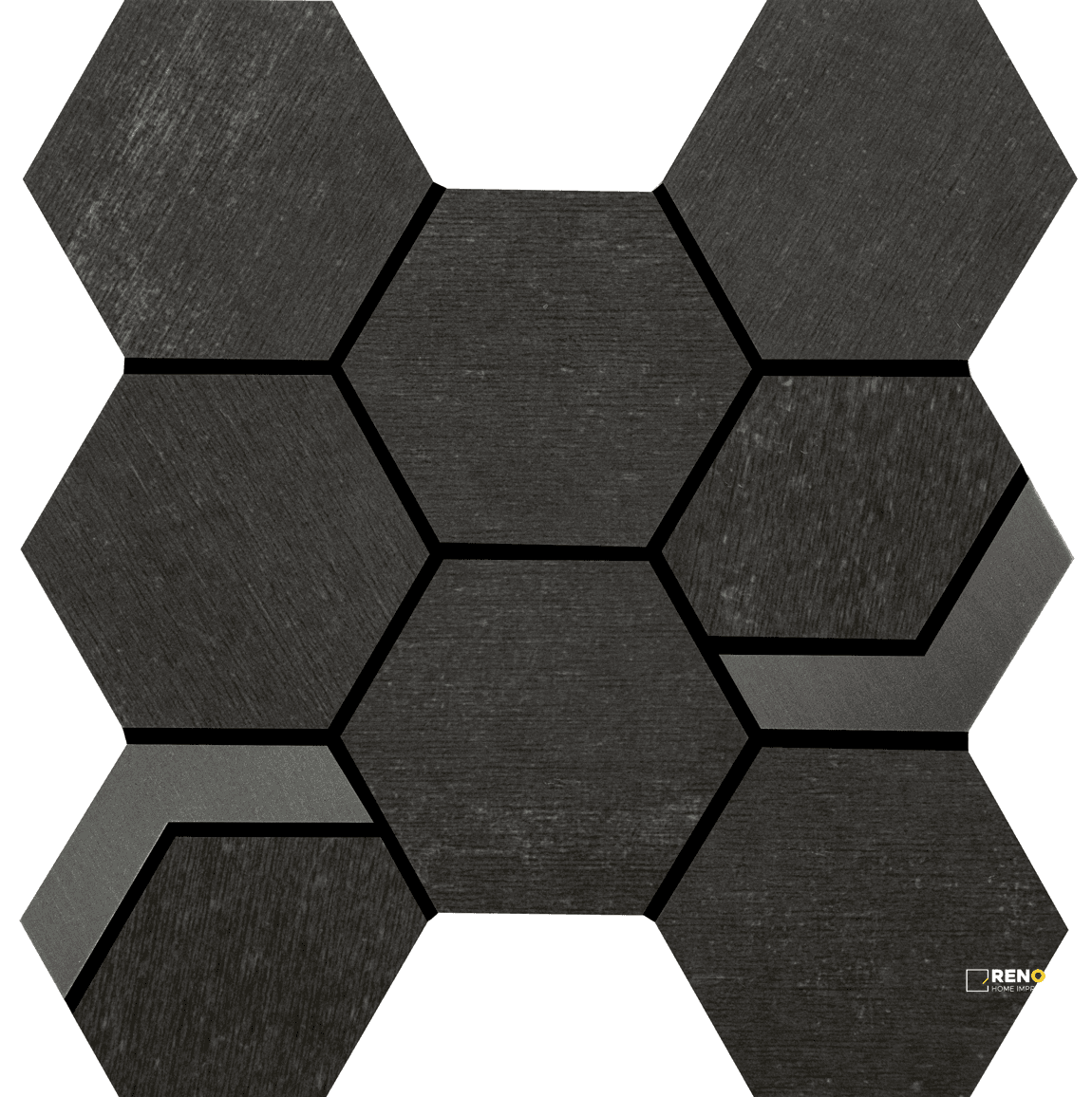 CROSSVILLE NATIVE METAL GRAPHITE BLACK 3-1/2X3-1/2 HEX MOSAIC WITH IRON UNPOLISH