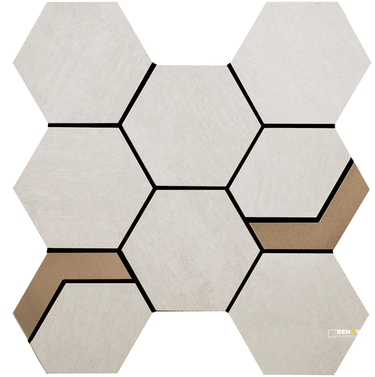 CROSSVILLE NATIVE METAL NOBLE PLATINUM 3-1/2X3-1/2 HEX MOSAIC WITH GOLD UNPOLISH