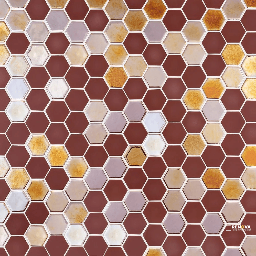 CHAPTER SPEC09 - BRILL BURGUNDY GLASS HEXAGON MOSAIC 10-3/4" X 12-1/2"