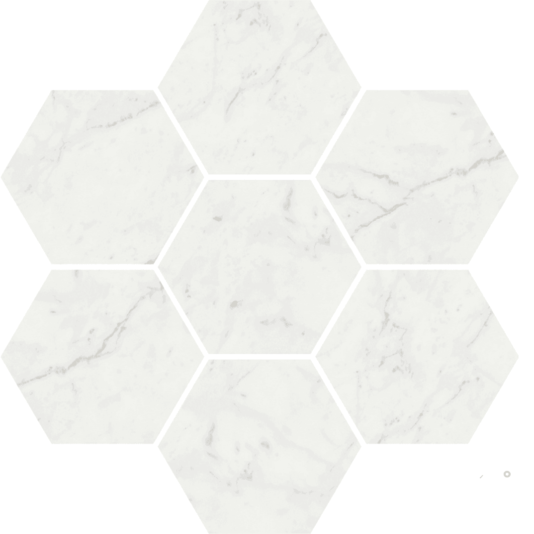 VALLELUNGA CARRARA 4 IN HEXAGON MOSAIC SHEETS ARE APPROX 9X9.75 - .61 SF
