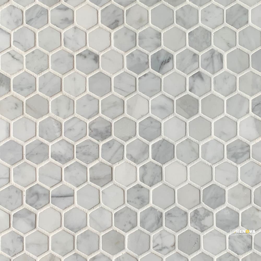 BIANCO CARRARA STONE ESSENTIALS HONED HEXAGON MOSAIC 1"