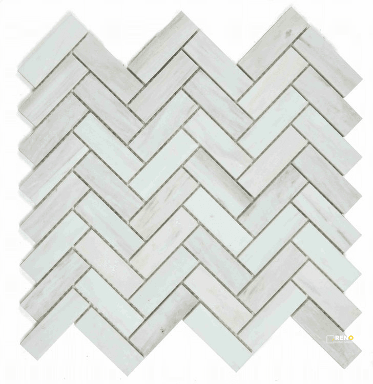 HERRINGBONE WOODEN WHITE HONED MOSAIC 12" X 12"