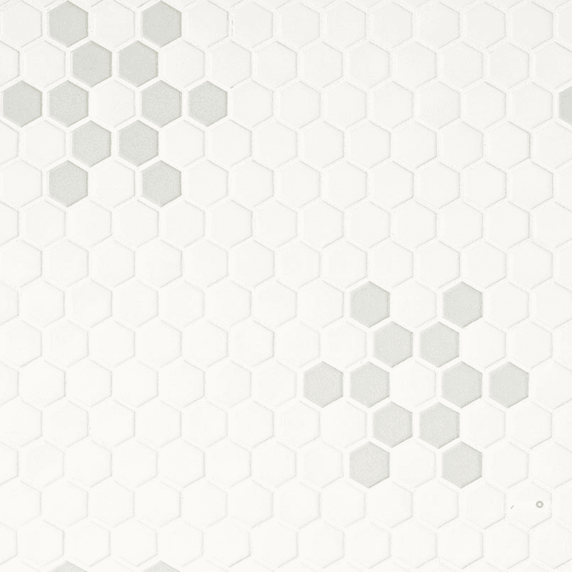 WHITE AND GRAY MOD PETAL PATTERN MATTE ( 14.55 SF PER BOX )