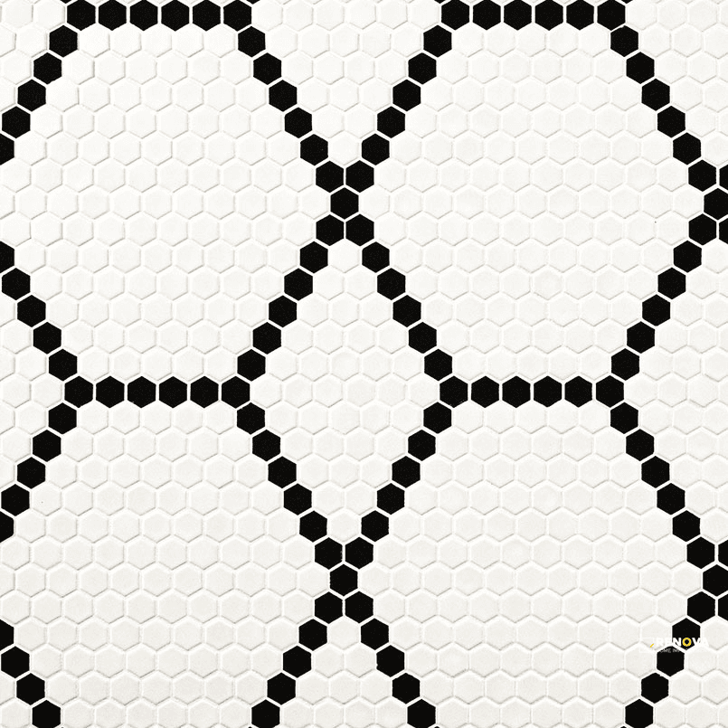 WHITE AND BLACK HIVE PATTERN MATTE ( 14.55 SF PER BOX )