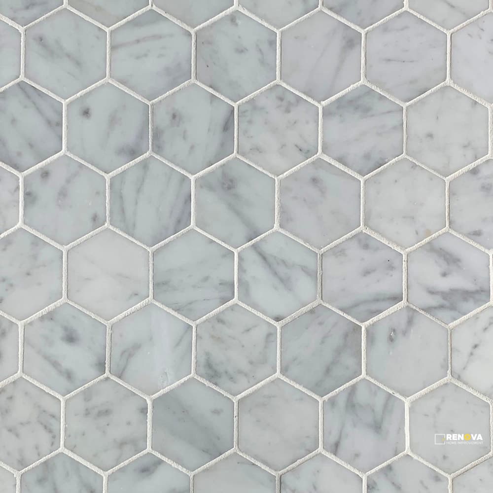 BIANCO CARRARA STONE ESSENTIALS HONED HEXAGON MOSAIC 2"