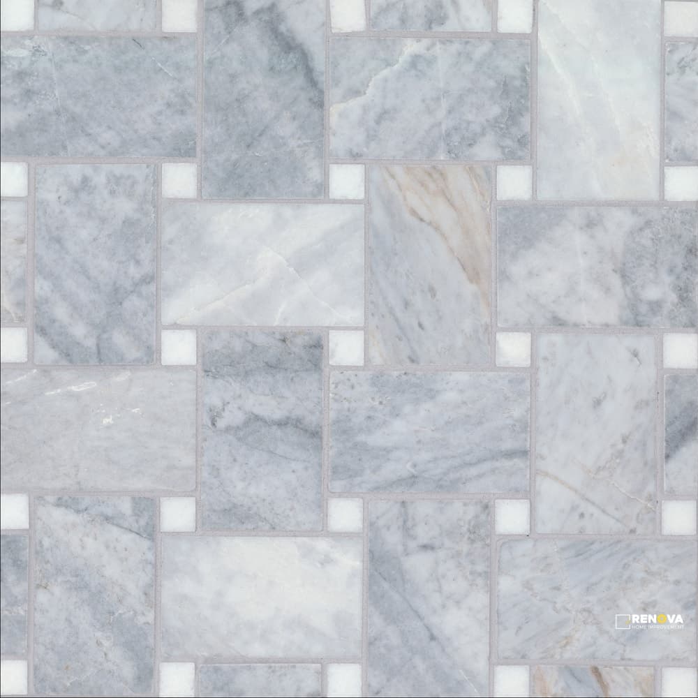 GLORIOUS BLUE W/THASSOS DOT HONED BASKETWEAVE MOSAIC