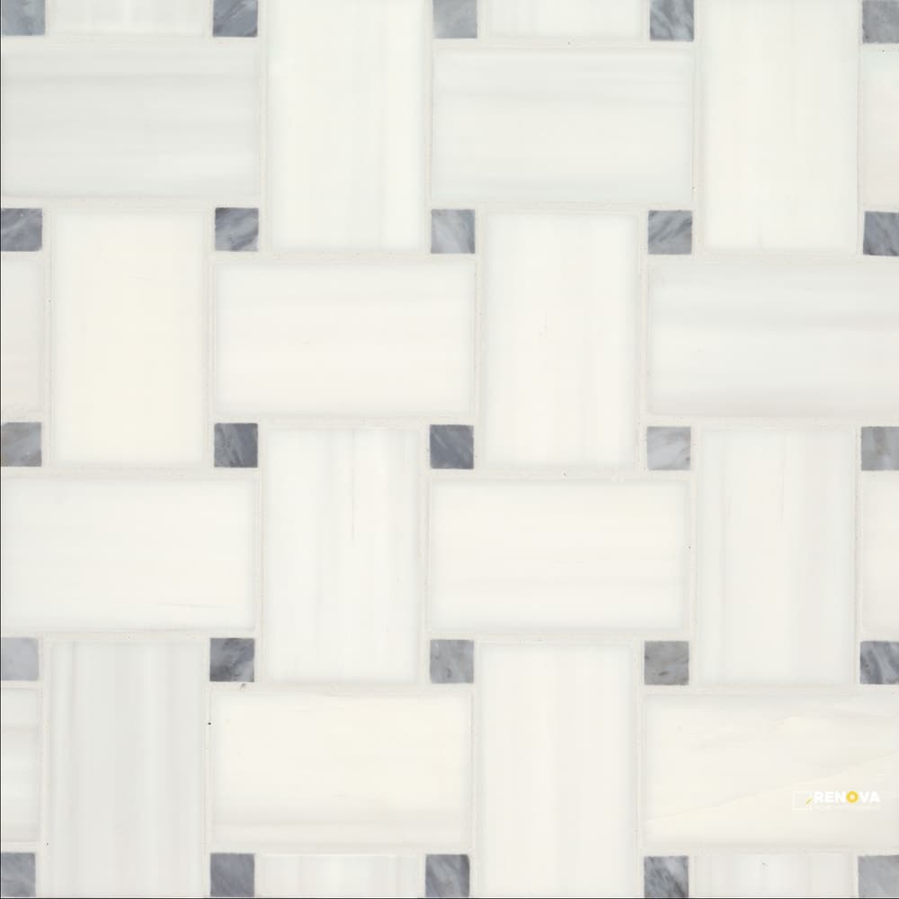 DOLOMITE W/BARDIGLIO DOT HONED BASKETWEAVE MOSAIC