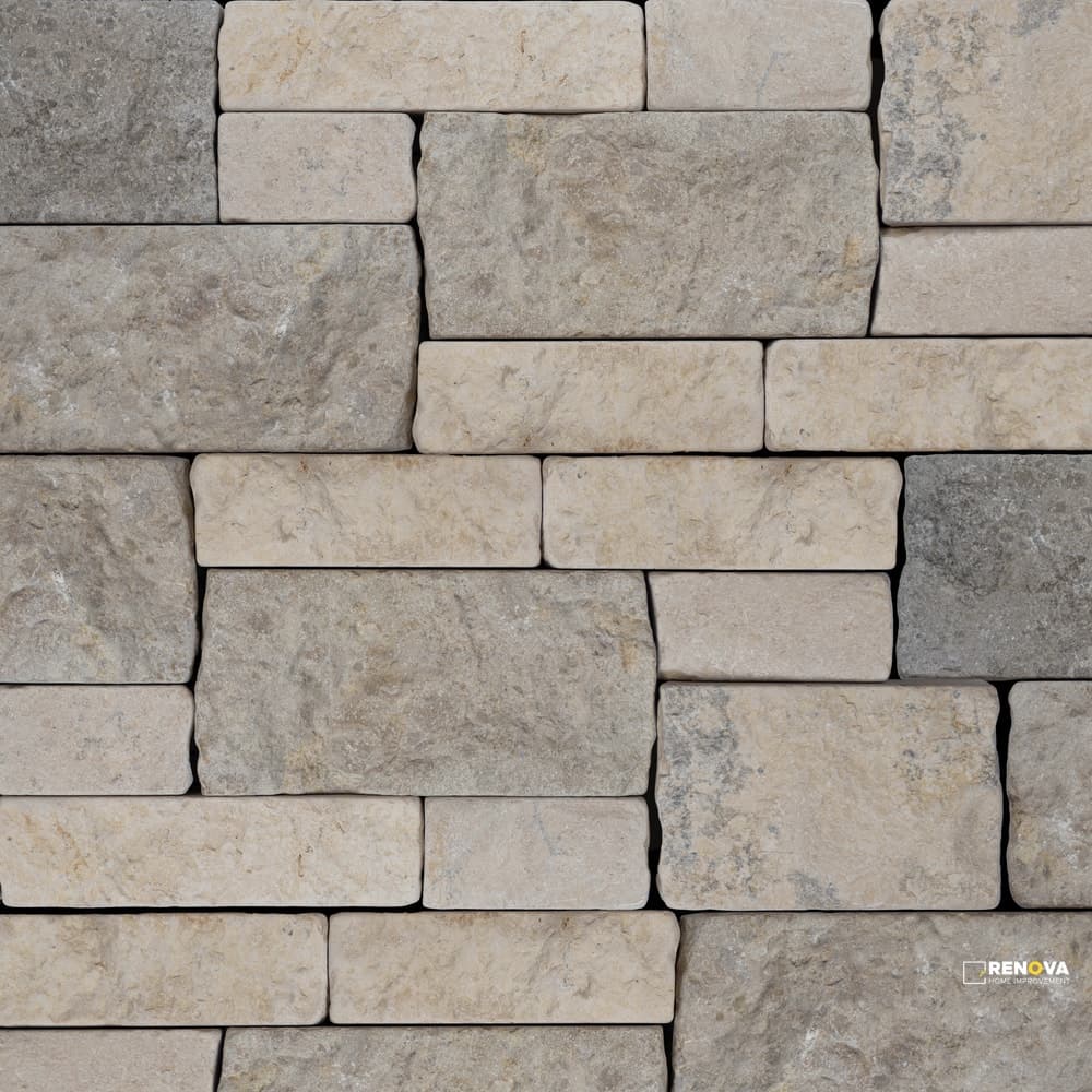 MIXED BEIGE/GREY LIMESTONE TUMBLED LEDGER PANEL 8" X 22"