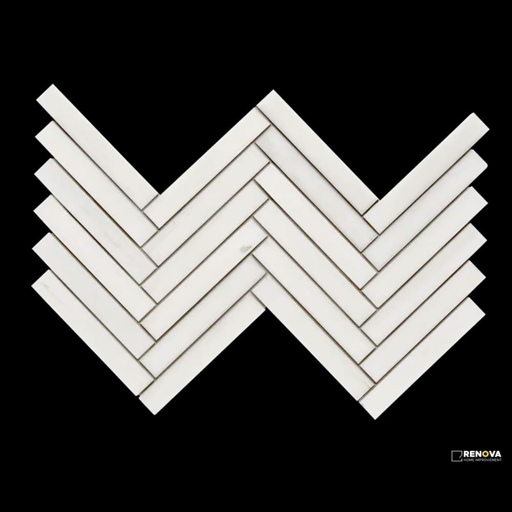 DOLOMITE WHITE HONED HERRINGBONE MOSAIC 1" X 6"