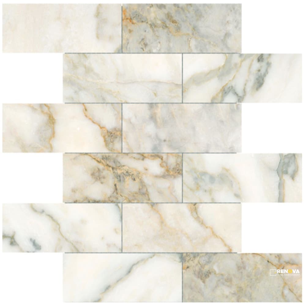 CALACATA GIALLO HONED 2X6 OFFSET MOSAIC 12X12