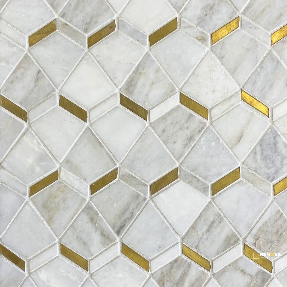 CASHMERE WHITE GENERATION Z HONED BABY AIX W/ BRASS INSERT MOSAIC
