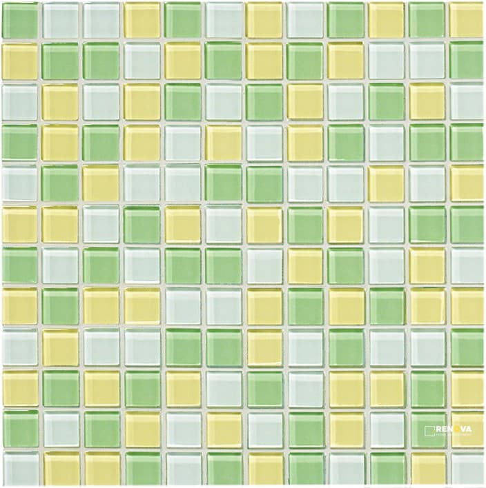 CROSSVILLE GLASS BLOX MOONBEAM, LEMON ZEST, AND LIME SHIMMER 1X1 MOSAIC .9385 SF