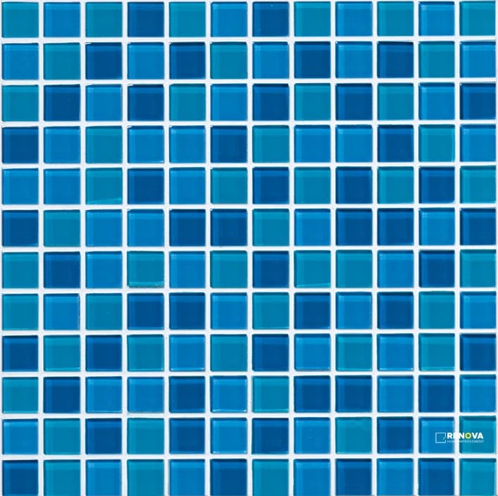 CROSSVILLE GLASS BLOX SAPPHIRE, MERMAID, AND AEGEAN 1X1 MOSAIC .9385 SF/SHT
