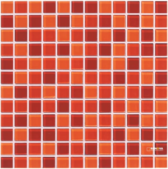 CROSSVILLE GLASS BLOX ORANGE SIZZLE, FLAME, AND DAZZLE RED 1X1 MOSAIC .9385 S
