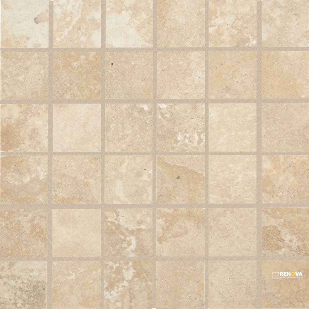 CROSSVILLE STONE FICTION TRAVERTINE BEIGE 2X2 MOSAIC UNPOLISHED .975 SF/SHT