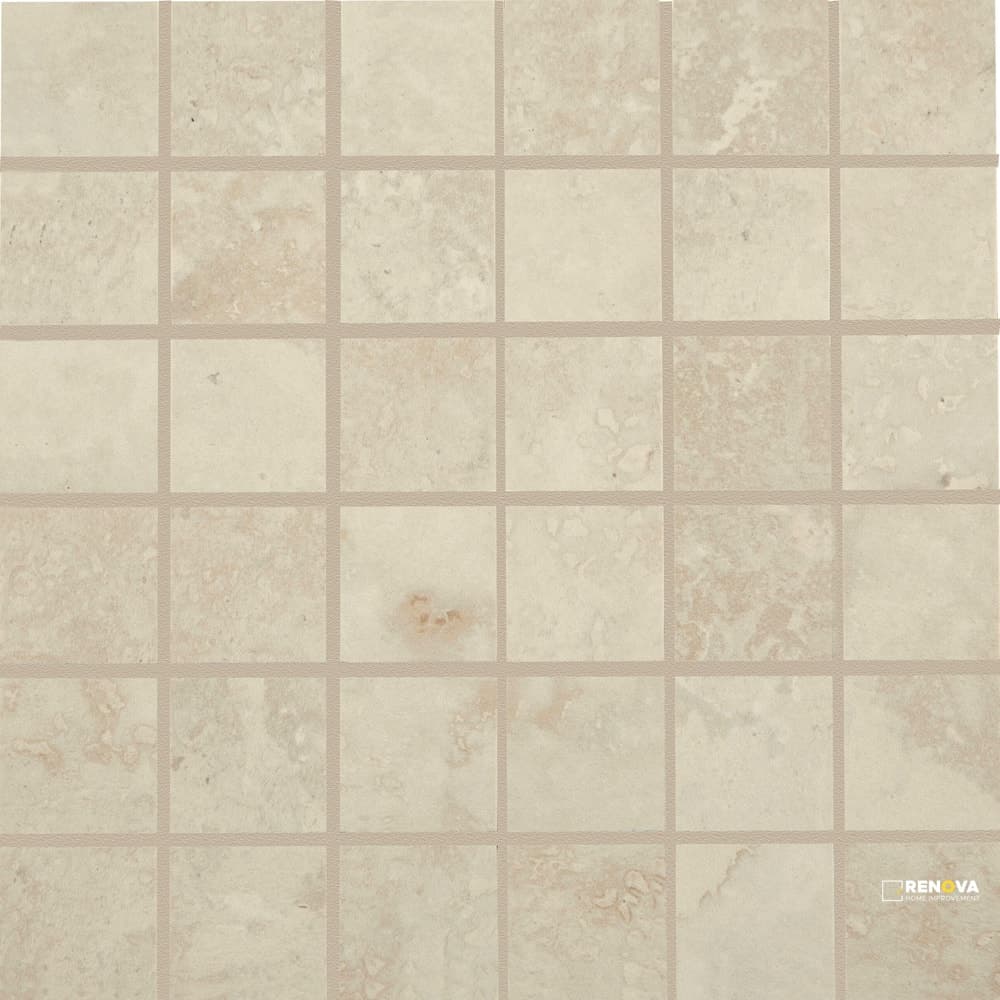 CROSSVILLE STONE FICTION TRAVERTINE IVORY 2X2 MOSAIC UNPOLISHED .975 SF/SHT