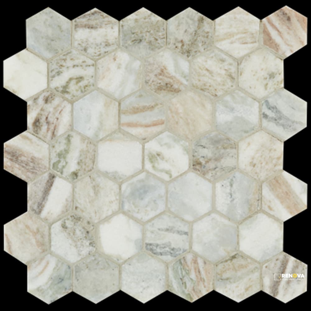 FANTASY BROWN HONED HEX MOSAIC 2" X 2"